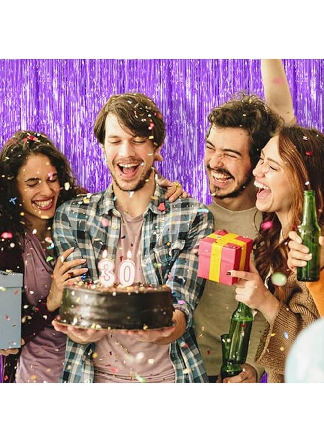 2 حزمة رقائق ستارة الخلفية الأرجواني المعدني Tinsel رقائق حافة ستائر صورة كشك الدعائم لعيد ميلاد زفاف خطوبة الطفل دش البكالوريت الاحتفال ديكورات الحزب - Image 3