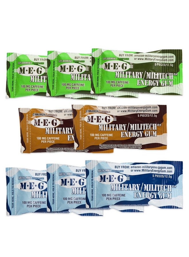 MEG - Military Energy Gum | 100mg of Caffeine Per Piece + Increase Energy + Boost Physical Performance + Multi Flavors of Arctic Mint , Spearmint, & Cinnamon + 8 Packs (40 Count) - Image 1