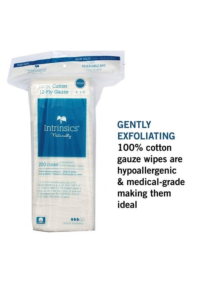 Intrinsics - INTRINSICS 401423 Med-Esthetic 100% Cotton Large 12-Ply Gauze 4"x 4" - 200 Count - Image 1