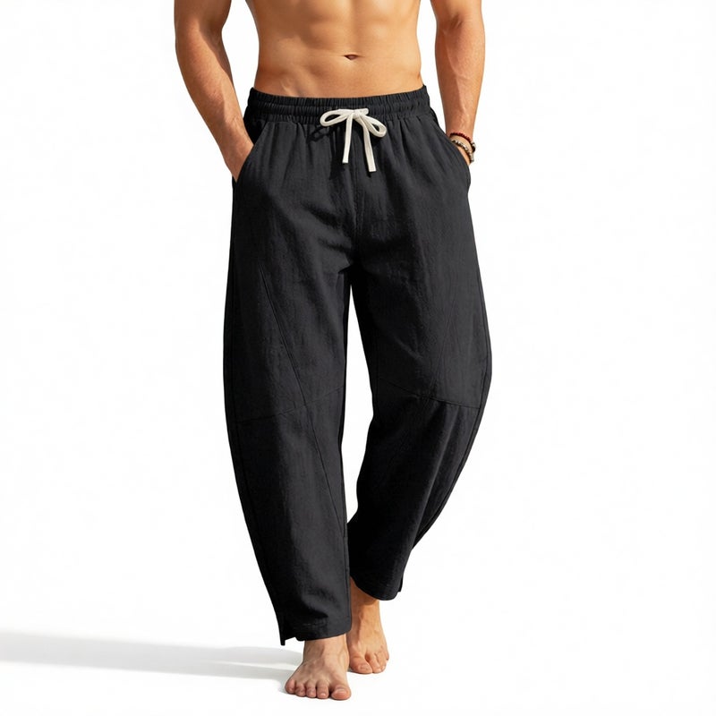 Men's Linen Straight Leg Drawstring Casual Pants - Image 4
