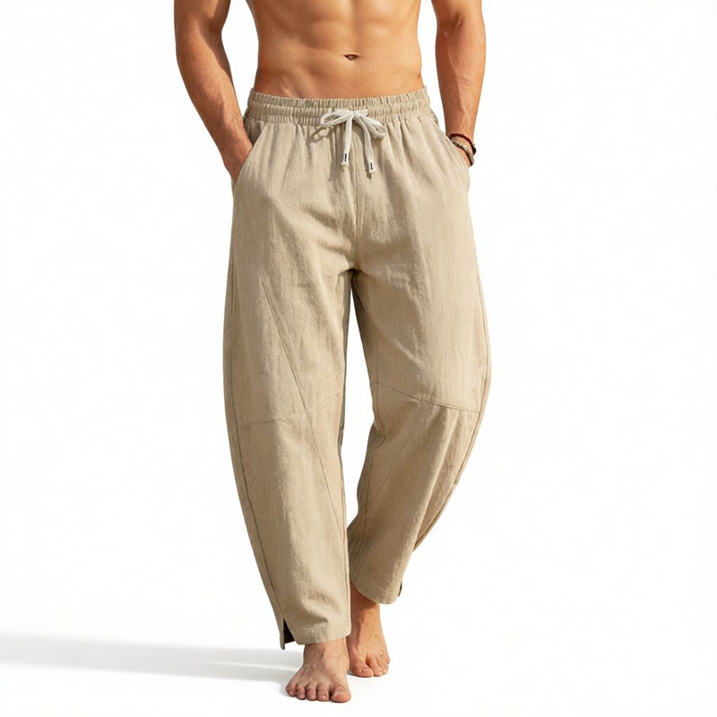 Men's Linen Straight Leg Drawstring Casual Pants - Image 1
