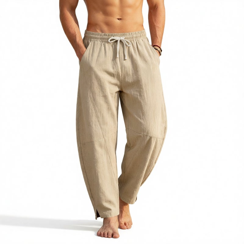 Men's Linen Straight Leg Drawstring Casual Pants - Image 3