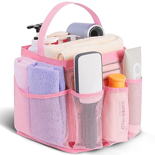 EUDELE Mesh Shower Caddy Portable for College Dorm Room Essentials,Portable Shower Caddy Dorm with 8-Pocket Large Capacity, Shower Bag for Beach, Swimming, Gym-Pink - Image 1