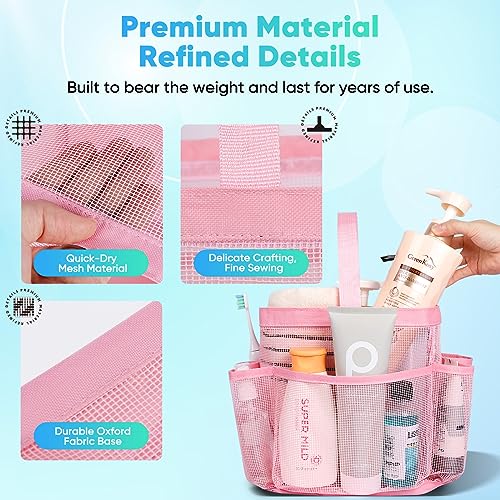 EUDELE Mesh Shower Caddy Portable for College Dorm Room Essentials,Portable Shower Caddy Dorm with 8-Pocket Large Capacity, Shower Bag for Beach, Swimming, Gym-Pink - Image 3