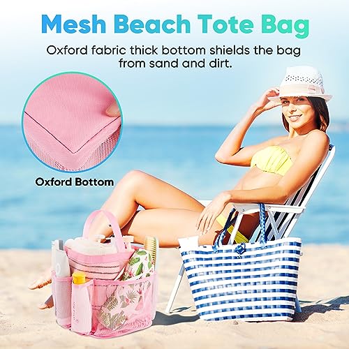 EUDELE Mesh Shower Caddy Portable for College Dorm Room Essentials,Portable Shower Caddy Dorm with 8-Pocket Large Capacity, Shower Bag for Beach, Swimming, Gym-Pink - Image 5