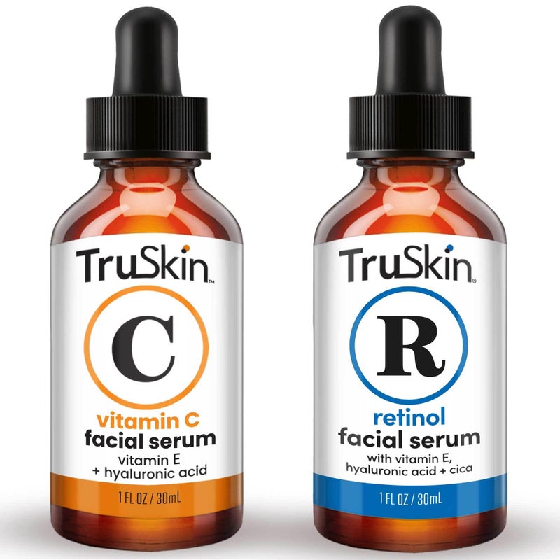 TruSkin Face Serum Duo â€“ Vitamin C & Retinol Serum for Face â€“ Anti-Aging Skin Care Gift Set for Women â€“ Helps Improve Appearance of Fine Lines & Wrinkles for Smoother Looking Skin, 1 Fl Oz, 2 Bottles - Image 1