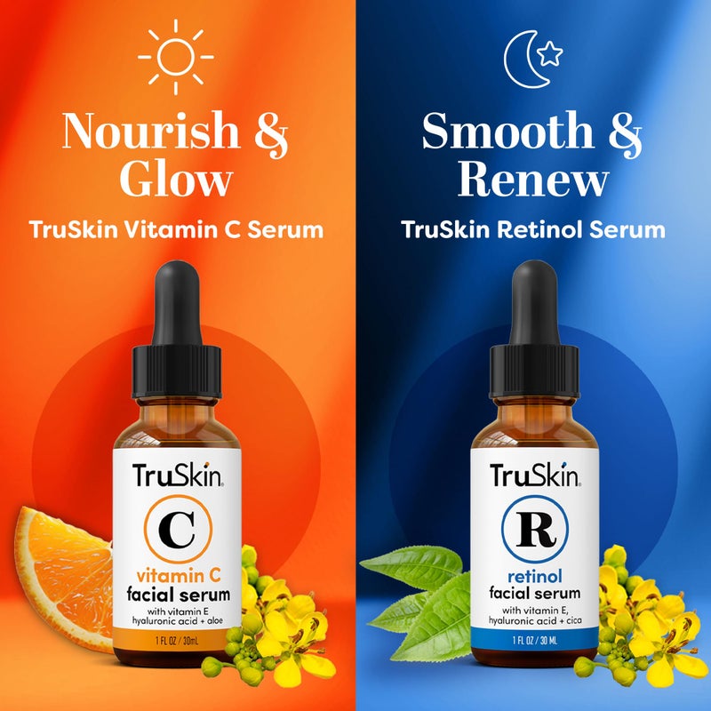 TruSkin Face Serum Duo â€“ Vitamin C & Retinol Serum for Face â€“ Anti-Aging Skin Care Gift Set for Women â€“ Helps Improve Appearance of Fine Lines & Wrinkles for Smoother Looking Skin, 1 Fl Oz, 2 Bottles - Image 2