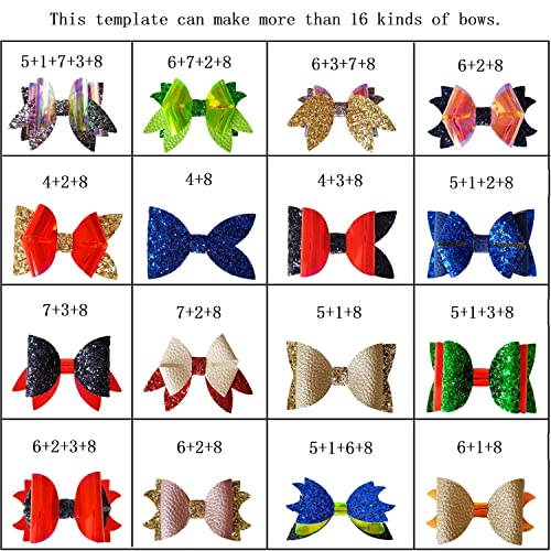 SHUANGART Reusable Faux Leather Bows Making Template,4 Kinds of Bow Styles Plastic Cutting Stencil for DIY, Add 2 pcs A4 Size Vinyl Fabric Sheets for Free(Random Colors) - Image 4