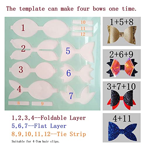 SHUANGART Reusable Faux Leather Bows Making Template,4 Kinds of Bow Styles Plastic Cutting Stencil for DIY, Add 2 pcs A4 Size Vinyl Fabric Sheets for Free(Random Colors) - Image 3