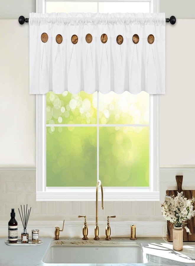 FRAMICS Farmhouse Valance Curtains, Boho Cotton Linen Kitchen Valance, White Rustic Button Window Valances for Kitchen Bathroom Bedroom, Country Rod Pocket Valances for Windows, White, 52 x 18 Inch - Image 2
