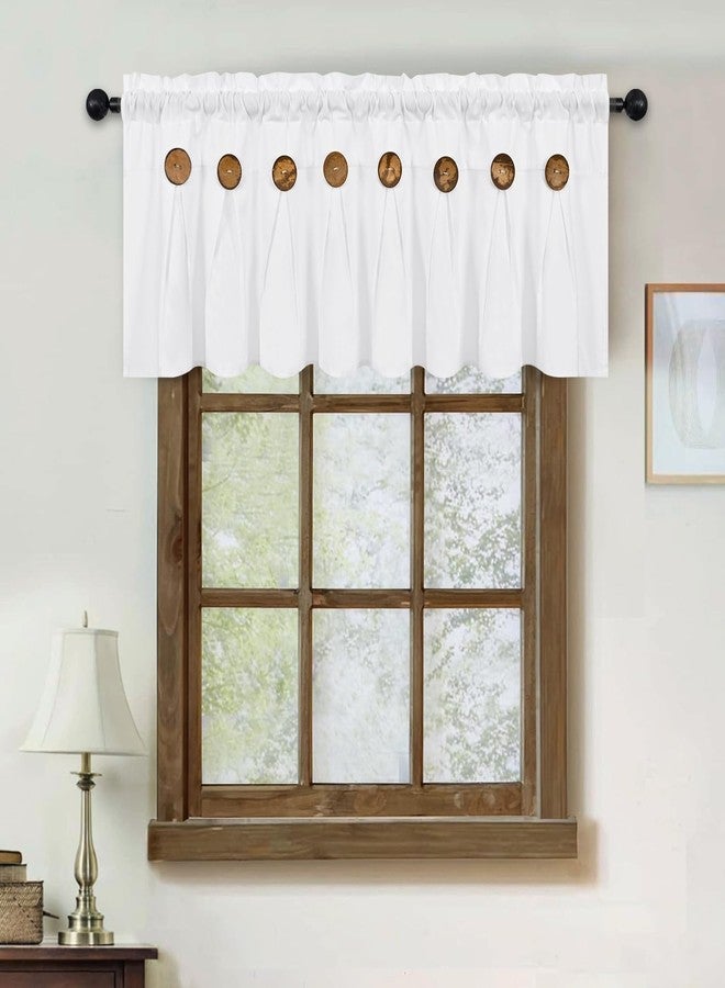 FRAMICS Farmhouse Valance Curtains, Boho Cotton Linen Kitchen Valance, White Rustic Button Window Valances for Kitchen Bathroom Bedroom, Country Rod Pocket Valances for Windows, White, 52 x 18 Inch - Image 3