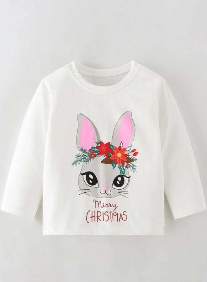 YUNIQEE White Printed Long Sleeve Crew Neck T-Shirt