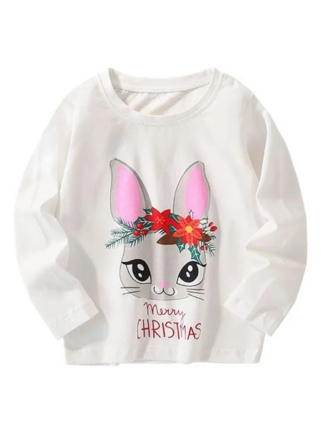 YUNIQEE White Printed Long Sleeve Crew Neck T-Shirt