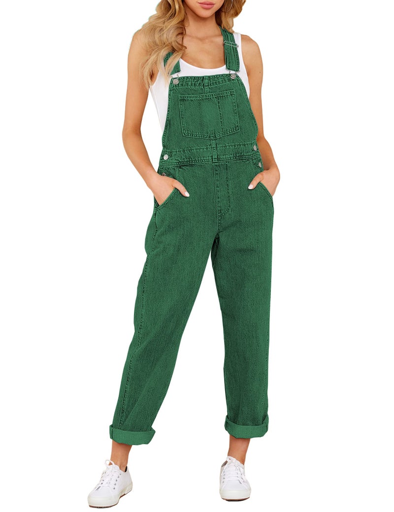 Luvamia Women's Casual Adjustable Denim Bib Overalls Jeans Pants Fashion Loose Overall Jumpsuits Mom Jean Overalls For Women Fitted Evergreen Size Large Lime Green - Image 1
