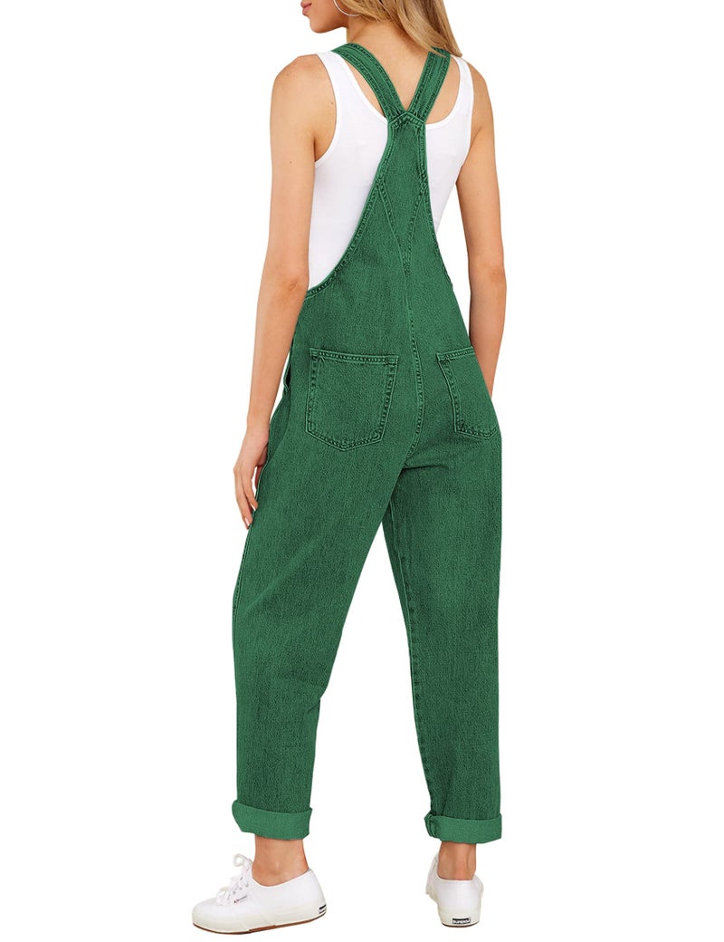 Luvamia Women's Casual Adjustable Denim Bib Overalls Jeans Pants Fashion Loose Overall Jumpsuits Mom Jean Overalls For Women Fitted Evergreen Size Large Lime Green - Image 2