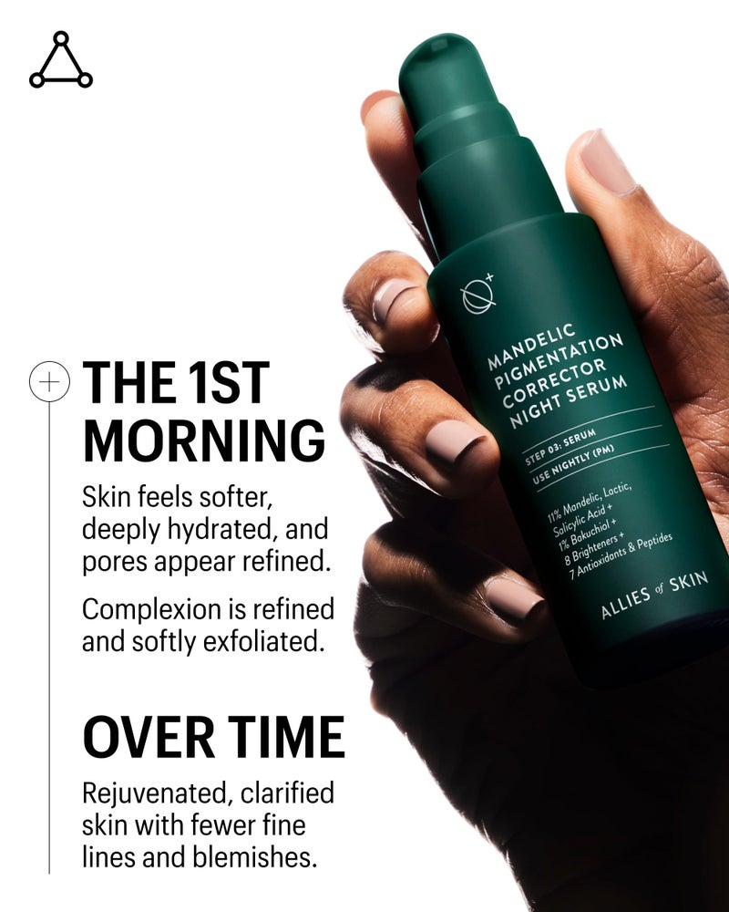 Allies of Skin Mandelic Pigmentation Corrector Night Serum | Gentle Acne Face Serum with Bakuchiol, Niacinamide & Salicylic Acid | Anti-Aging Formula to Reduce Pores and Even Skin Tone (1 oz) - Image 3