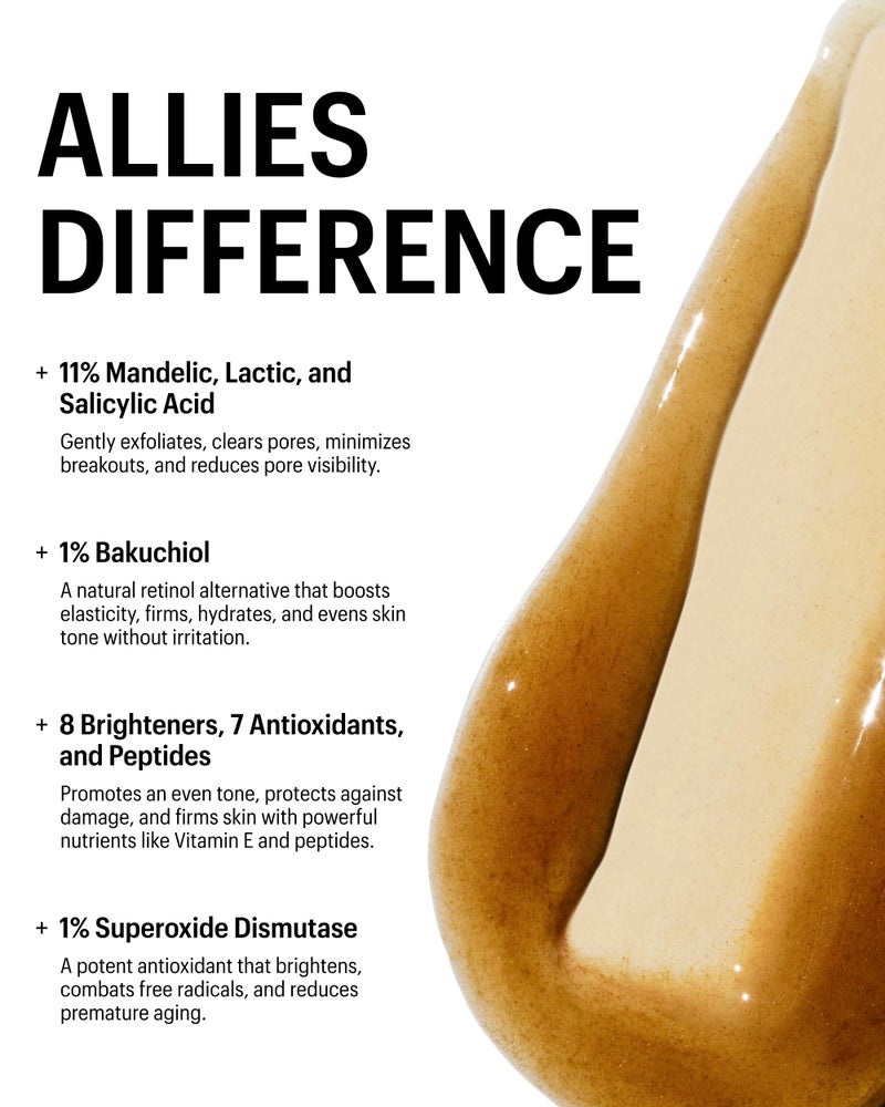 Allies of Skin Mandelic Pigmentation Corrector Night Serum | Gentle Acne Face Serum with Bakuchiol, Niacinamide & Salicylic Acid | Anti-Aging Formula to Reduce Pores and Even Skin Tone (1 oz) - Image 5