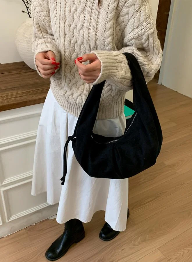 Take Two Black Suede Hobo Bag