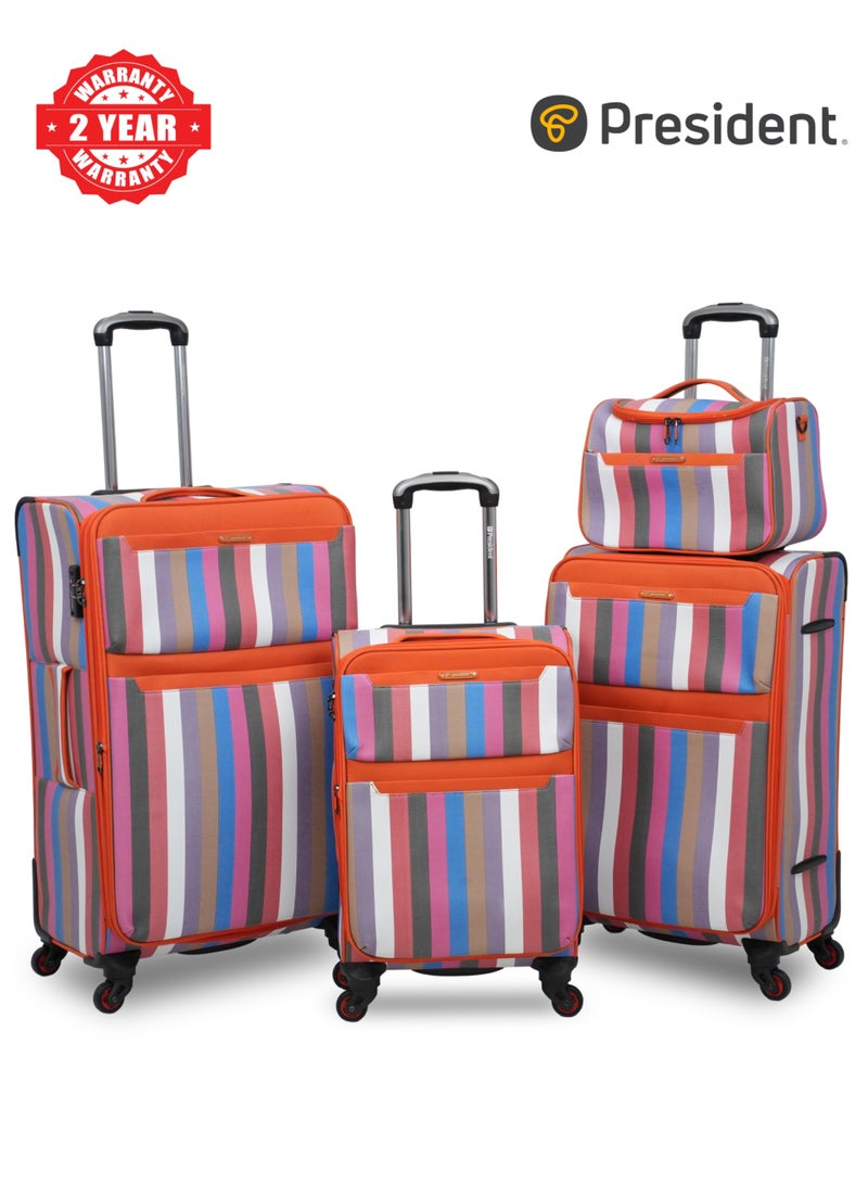 President Premium 4-Piece Luggage Set - Striped Design (Size: 20", 24", 28" & 14" Vanity Case) Model-1895, ORANGE - Image 1