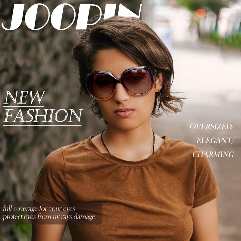 Joopin نظارات شمسية كبيرة للنساء من جووبين، عصرية، نظارات شمسية بنية كبيرة، حماية من الأشعة فوق البنفسجية، نظارات مصممة للنساء ذات إطار مربع كبير للعيون الحساسة - Image 2