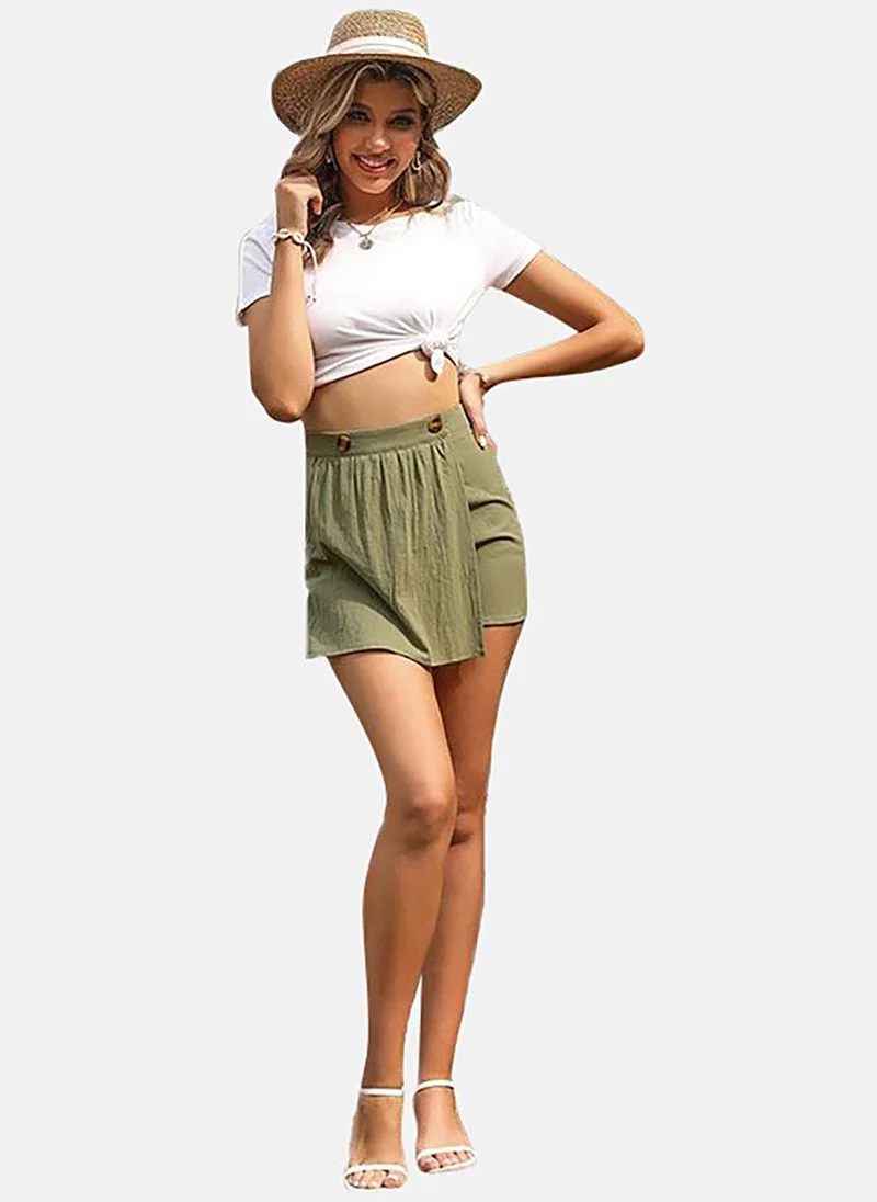 YUNIQEE Olive Mid Rise Soild Slim Fit Shorts