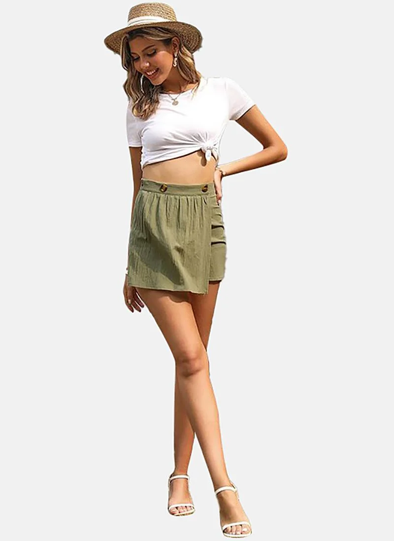 YUNIQEE Olive Mid Rise Soild Slim Fit Shorts