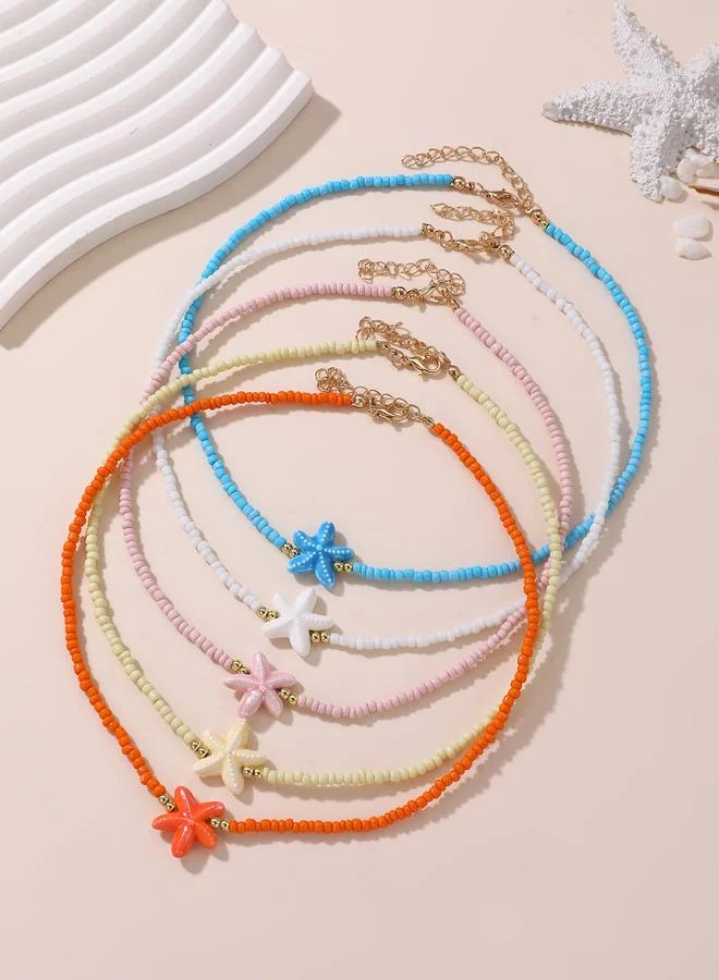 Take Two  Pack of 5 - Girls Multi-Color Starfish Charm Beaded Necklaces for Women | Best Price UAE