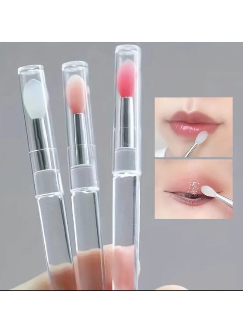 BOLREUS 3 Pcs Silicone Lip Makeup Cosmetic Brush With Dustproof Cap, Lipstick Stick Applicator, Suitable For Lip Gloss, Lip Mask. Eye Shadow, Lip Cream, Makeup Tools  - Image 1