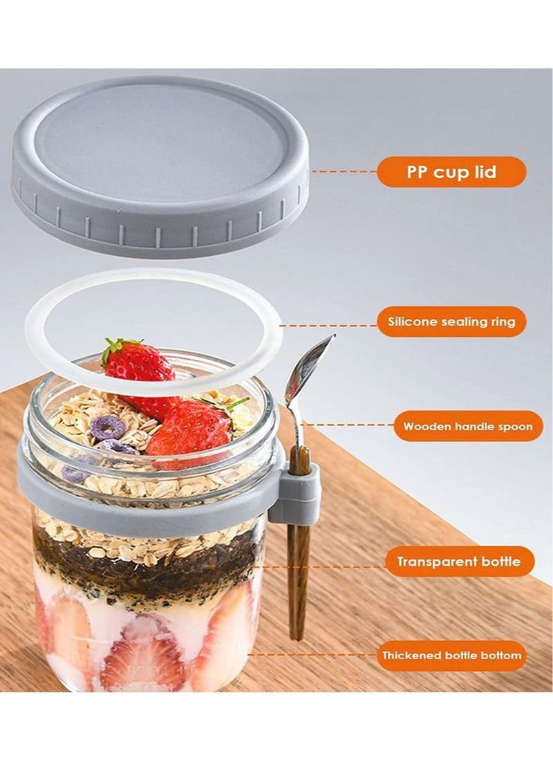 4 Pack 350ml Glass Jars for Overnight Oats Overnight Oats Containers with Lids and Spoons