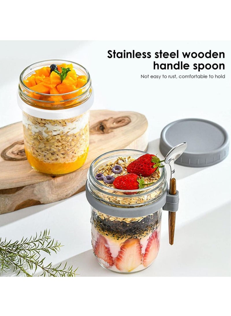 4 Pack 350ml Glass Jars for Overnight Oats Overnight Oats Containers with Lids and Spoons