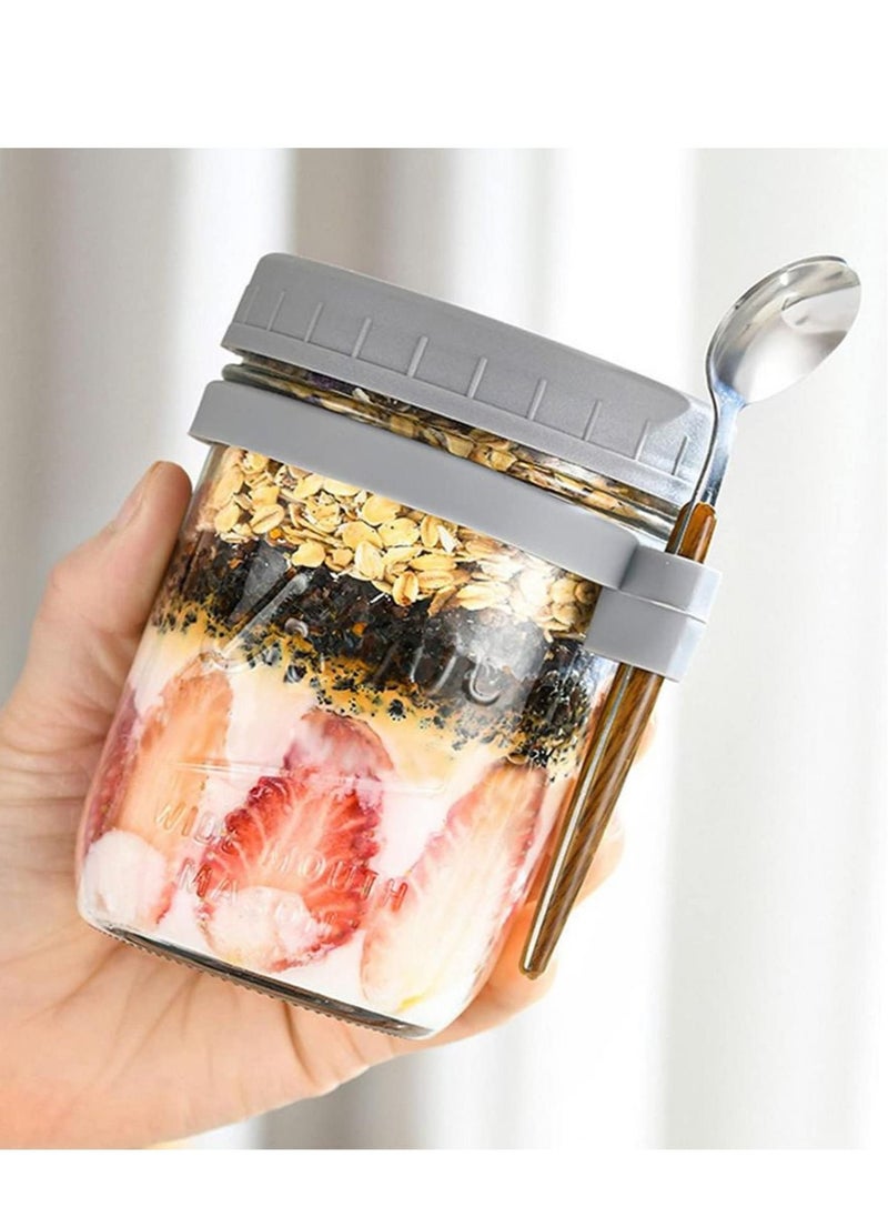 4 Pack 350ml Glass Jars for Overnight Oats Overnight Oats Containers with Lids and Spoons