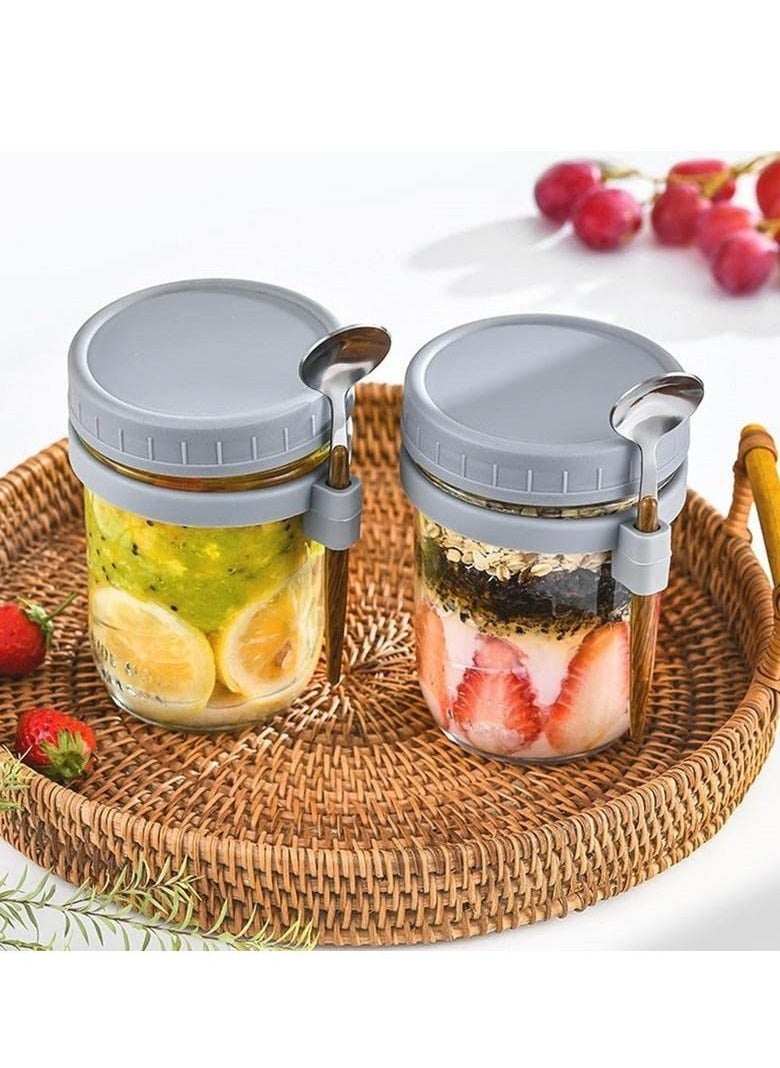 4 Pack 350ml Glass Jars for Overnight Oats Overnight Oats Containers with Lids and Spoons