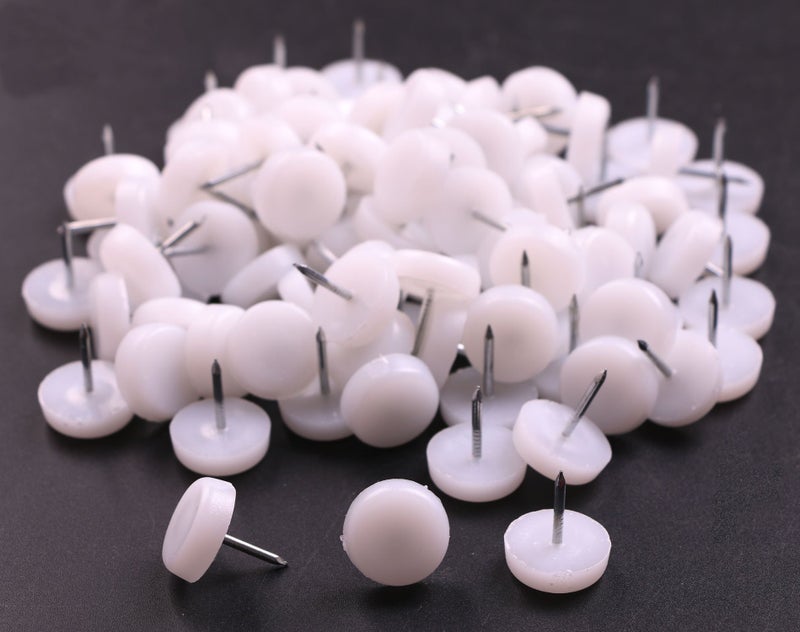 Shapenty White Nylon Furniture Chair Table Leg Feet Pad Floor Protector Tack Glide Nail 18 x 5mm 100Pack