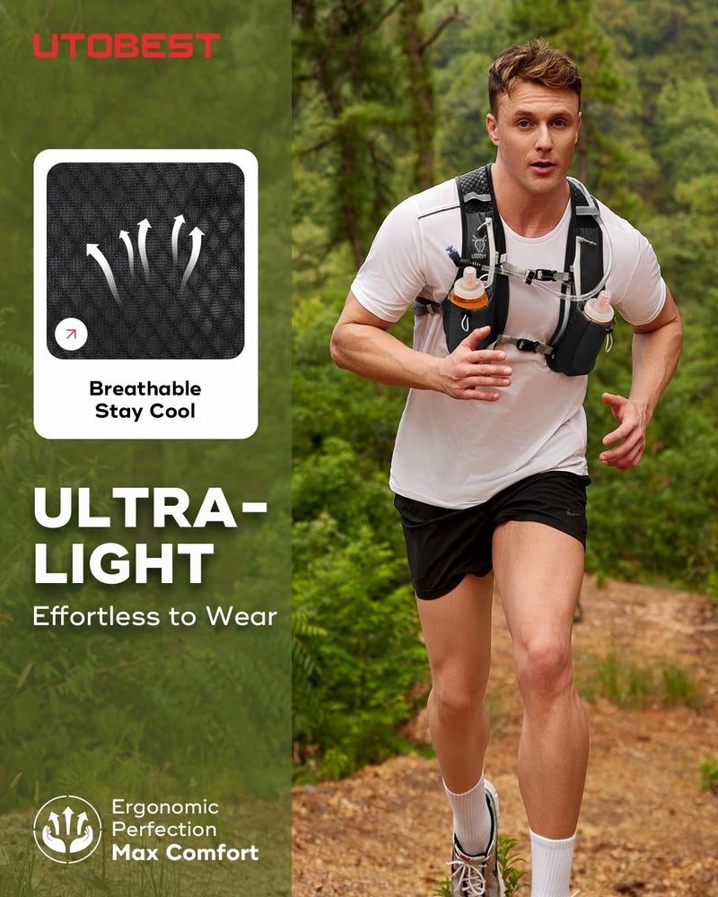 UTOBEST Running Vest, 5L Hydration Vest Lightweight, Running Backpack with 2 x Soft Flask, Adjustable Running Hydration Vest for Trail Running Marathon Race Jogging Cycling Gray - Image 4