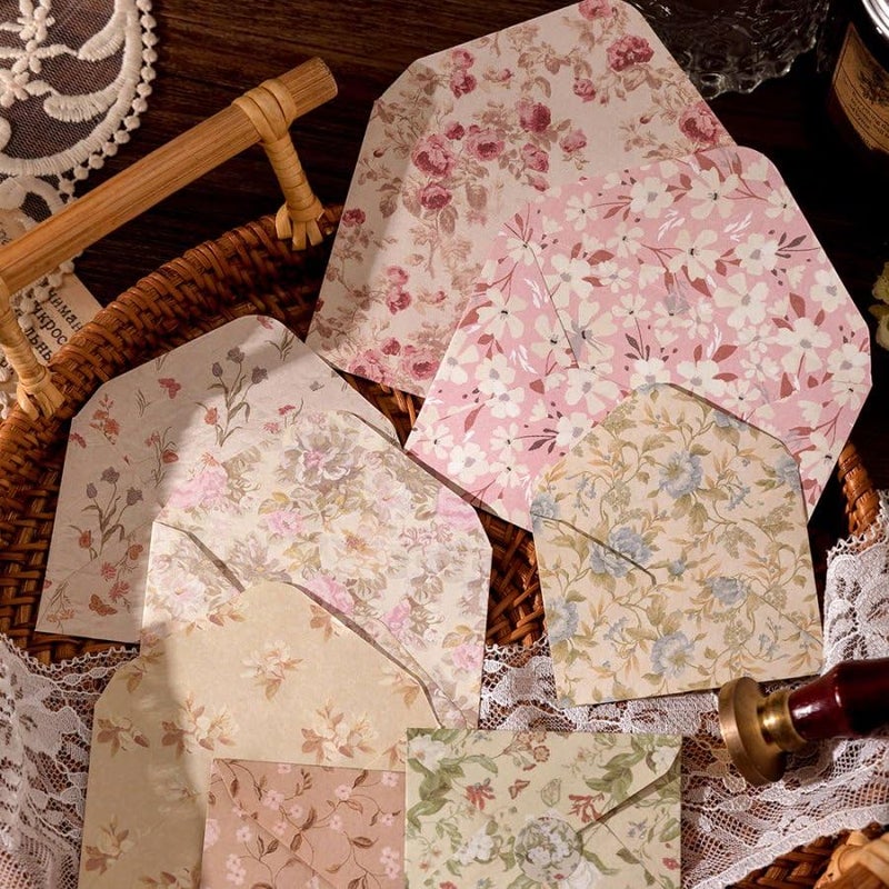 Doraking 92 Pieces Mini Stationery Paper Envelopes and Sealing Sticker Set, 60 Writing Flower Scrapbook Papers with 16 Matching Envelopes and 16 Round Seal Sticker - Image 3