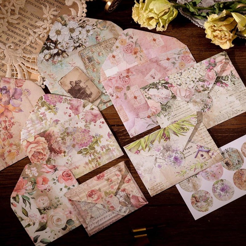 Doraking 92 Pieces Mini Stationery Paper Envelopes and Sealing Sticker Set, 60 Writing Flower Scrapbook Papers with 16 Matching Envelopes and 16 Round Seal Sticker - Image 2