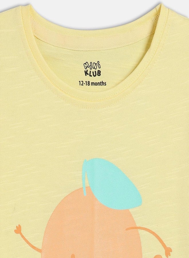 miniklub Cotton Half Sleeves Text Printed Top,Pack of 1, Yellow(18-24M) - Image 3