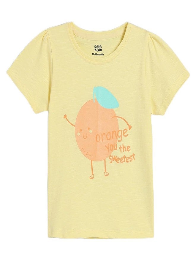 miniklub Cotton Half Sleeves Text Printed Top,Pack of 1, Yellow(18-24M) - Image 1