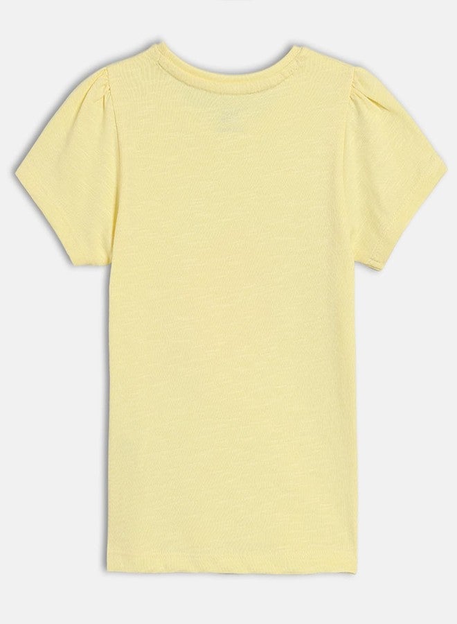 miniklub Cotton Half Sleeves Text Printed Top,Pack of 1, Yellow(18-24M) - Image 2