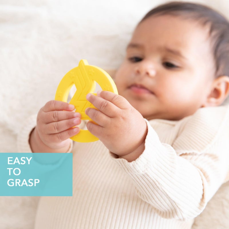 Bumkins Baby Teething Freezer Toy Keys Rings, Soft Flexible Silicone Pacifier, Safe to Chew, Cool Gum Relief, Essentials for Babies 3 Months, Freezable, Sensory Textured, Wonder Woman DC Comics - Image 3