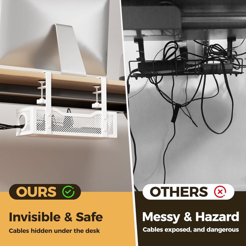 Cinati Under Desk Cable Tray - White, No Drill, 15.7" Cable Tray with Clamp for Desk Wire Management - Image 3
