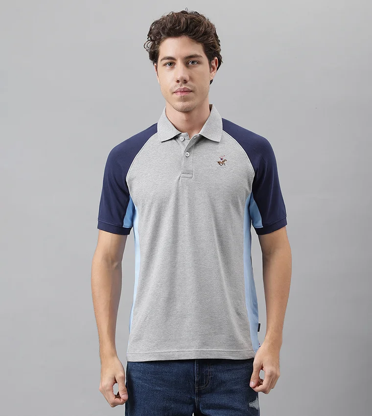 BEVERLY HILLS POLO CLUB Logo Embroidered Color Block Polo T-Shirt