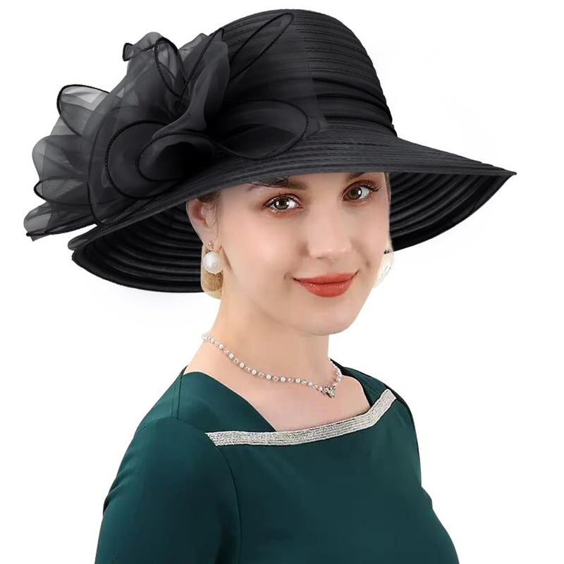 DRESHOW Lady Derby Dress Church Bowler Cloche Hat Bowknot Organza Bridal Cap for Wedding - Image 3