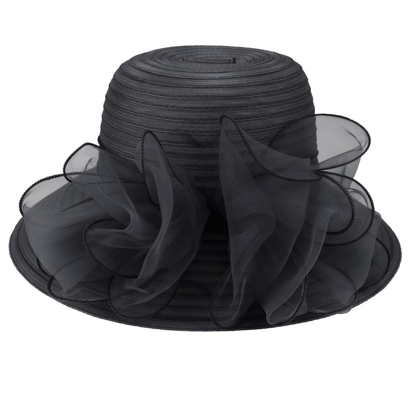 DRESHOW Lady Derby Dress Church Bowler Cloche Hat Bowknot Organza Bridal Cap for Wedding - Image 5