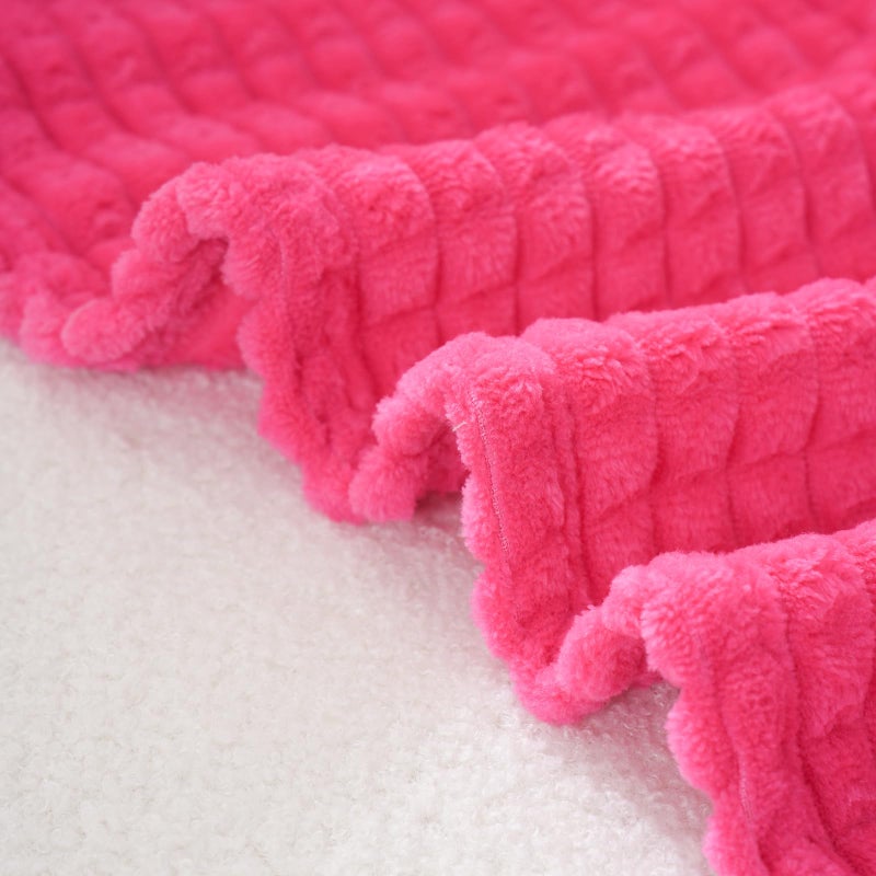 Puncuntex Flannel Fleece Throw Blanket Hot Pink 50"Ã—60",Super Soft Plush Cozy Blanket with 3D Jacquard Square Grid Design Luxury for Couch Sofa Chair - Image 3