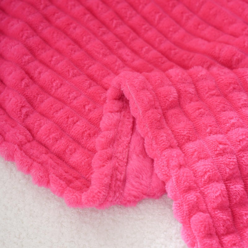 Puncuntex Flannel Fleece Throw Blanket Hot Pink 50"Ã—60",Super Soft Plush Cozy Blanket with 3D Jacquard Square Grid Design Luxury for Couch Sofa Chair - Image 4