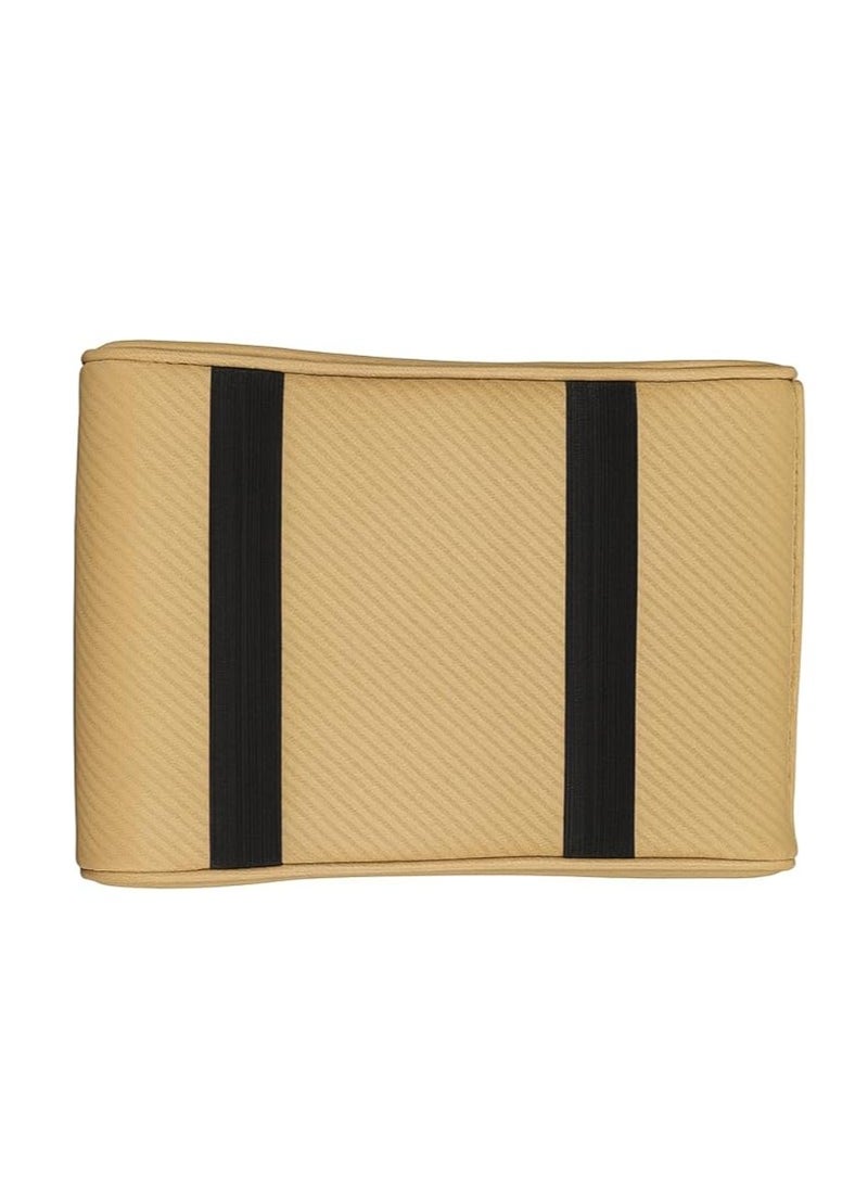 Luxury Quilted Leather Car Armrest Cushion – PU Leather Center Console Pad with Memory Foam, Non-Slip Design, Universal Fit for Cars, SUVs, and Trucks (Beige Carbon Fiber) - Image 2