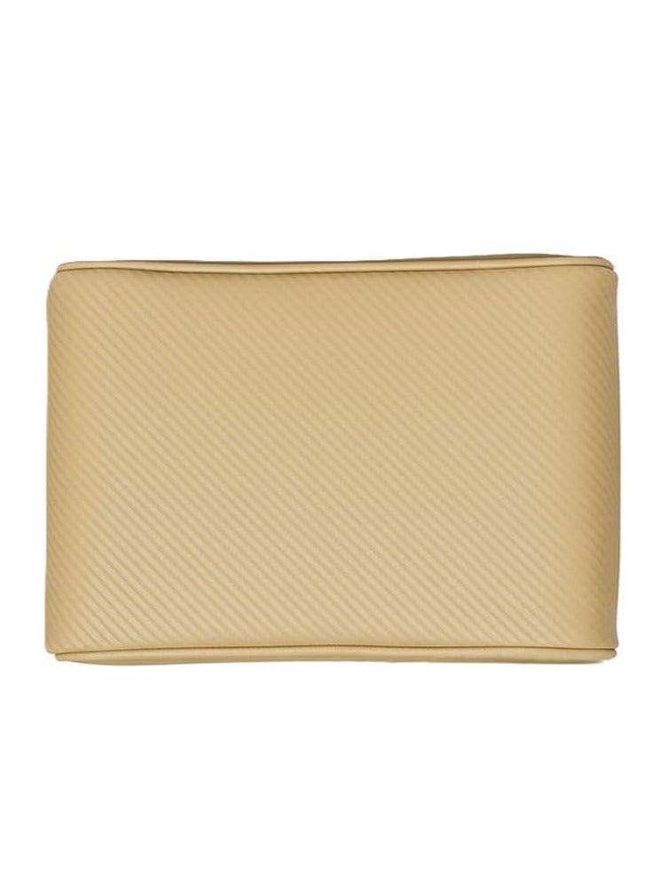 Luxury Quilted Leather Car Armrest Cushion – PU Leather Center Console Pad with Memory Foam, Non-Slip Design, Universal Fit for Cars, SUVs, and Trucks (Beige Carbon Fiber) - Image 1