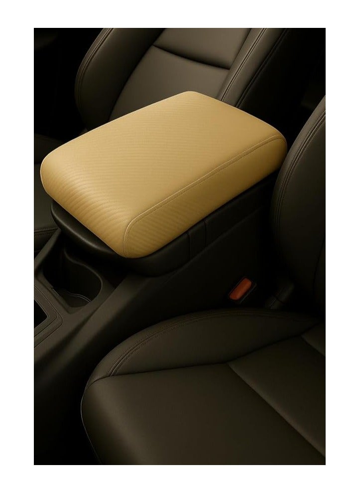 Luxury Quilted Leather Car Armrest Cushion – PU Leather Center Console Pad with Memory Foam, Non-Slip Design, Universal Fit for Cars, SUVs, and Trucks (Beige Carbon Fiber) - Image 3