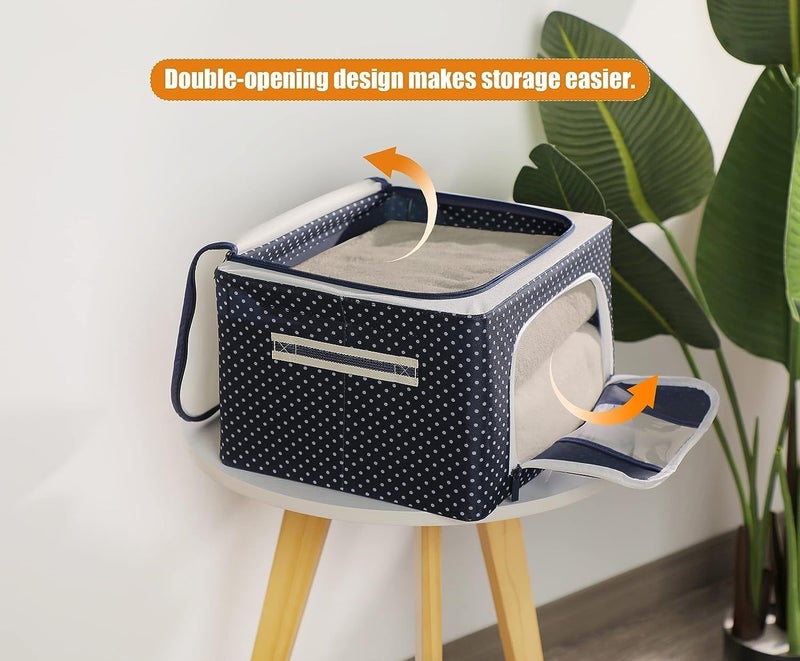 ALOKAH Clothes Storage Box Foldable Steel Frame Clothes Organizer Storage Box for Wardrobe Saree Shirts and Blankets 24 Liter Pack Of 1 Blue - Image 3